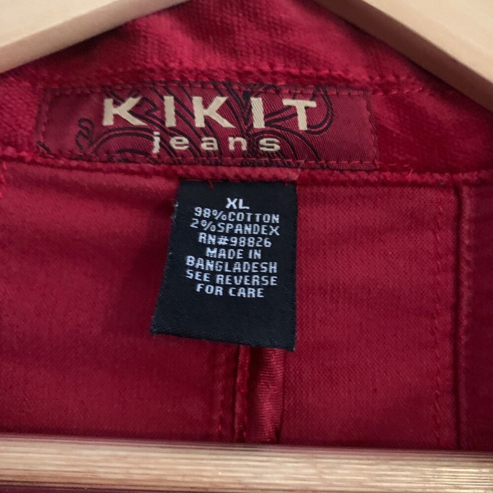 Y2K Women's Red Corduroy Blazer Rhinestone Buttons Red Silk Piping Jacket XL - Picture 4 of 16